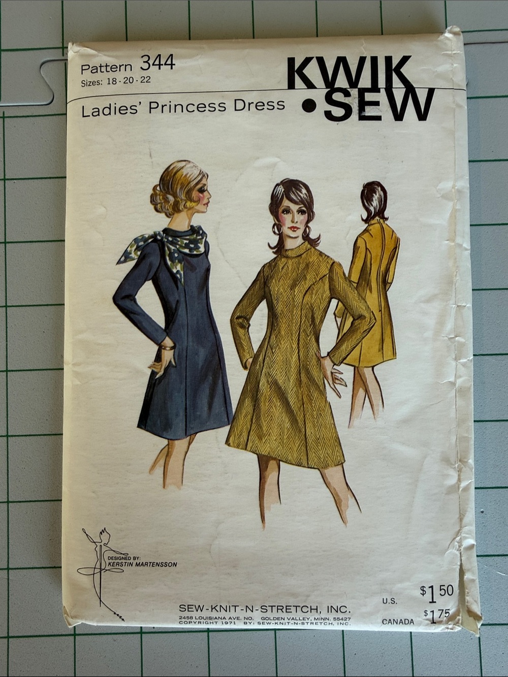 Vintage 1971 Kwik Sew 344 Ladies Princess Dress Pattern Size 18-22 Uncut Factory
